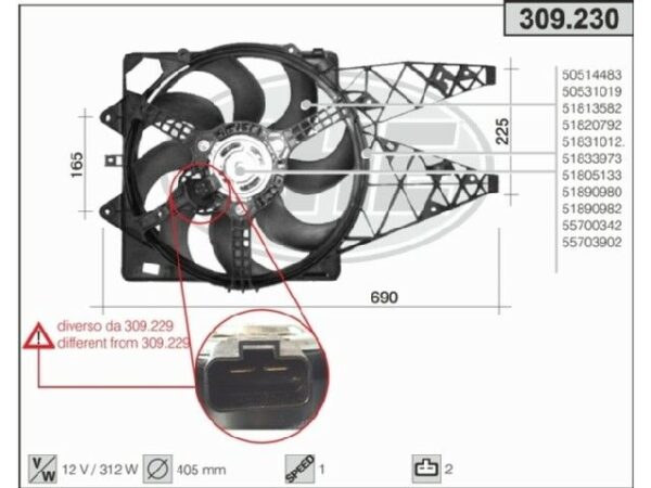 ELETTROVENTOLA VENTOLA ALFA MITO GIULIETTA FIAT BRAVO LANCIA DELTA 309.230